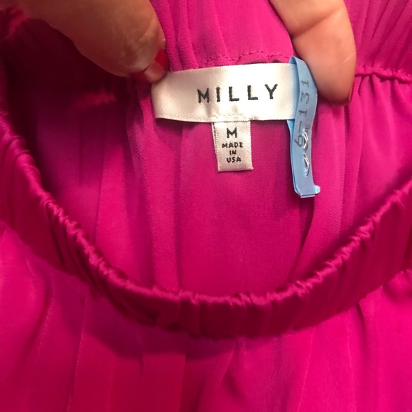 Milly Off The Shoulder Bright Pink Silk Blouse - Picture 2 of 4